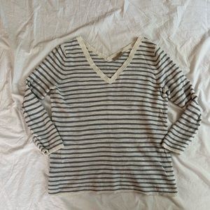 Loft sweater with light blue stripes. 3/4 sleeves.